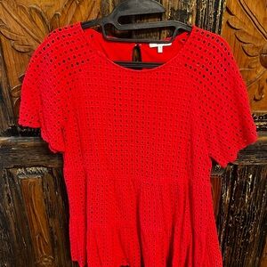 JODIFL Vibrant Red Eyelet Blouse